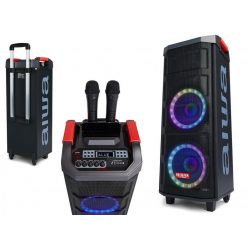   AIWA KBTUS-608 Hordozható Bluetooth Party Box hangfal, Karaoke szett vezeték nélküli mikrofonnal