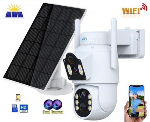 Vezeték nélküli Napelemes Wifi kamera, Android iPhone Wifi kültéri megfigyelő kamera MIP792-4MP DUAL-CAM iCSee