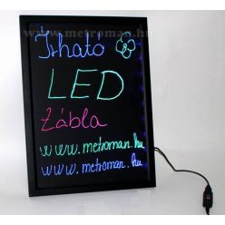   Írható világító LED tábla, 50x70 cm, fekete, plexi előlappal, LED-011