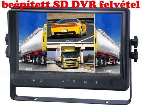 Ipari kivitelű 9"-os QUAD LCD monitor, beépített SD kártyás DVR video felvevővel, Sharp Vision MO-900141D